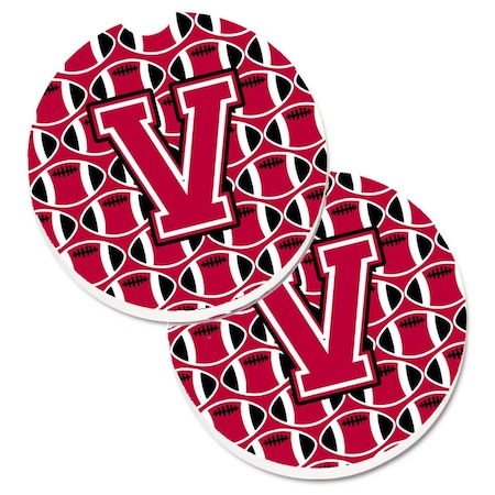 Carolines Treasures Letter V Football Crimson and White Set of 2 Cup Holder Car Coaster CJ1079-VCARC